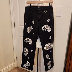 BoohooMAN Black Paisley Jeans 30